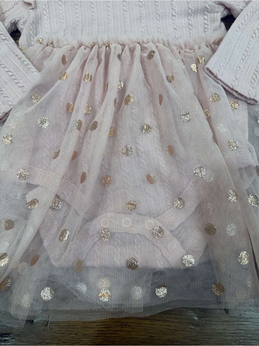 Pink Knit & Tulle Polka Dot Baby Dress 18M - Picture 2 of 7